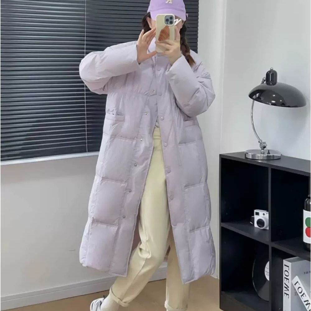 雪中飞爆款网红羽绒服女显瘦2023新款长款过膝宽松90白鸭绒立领休