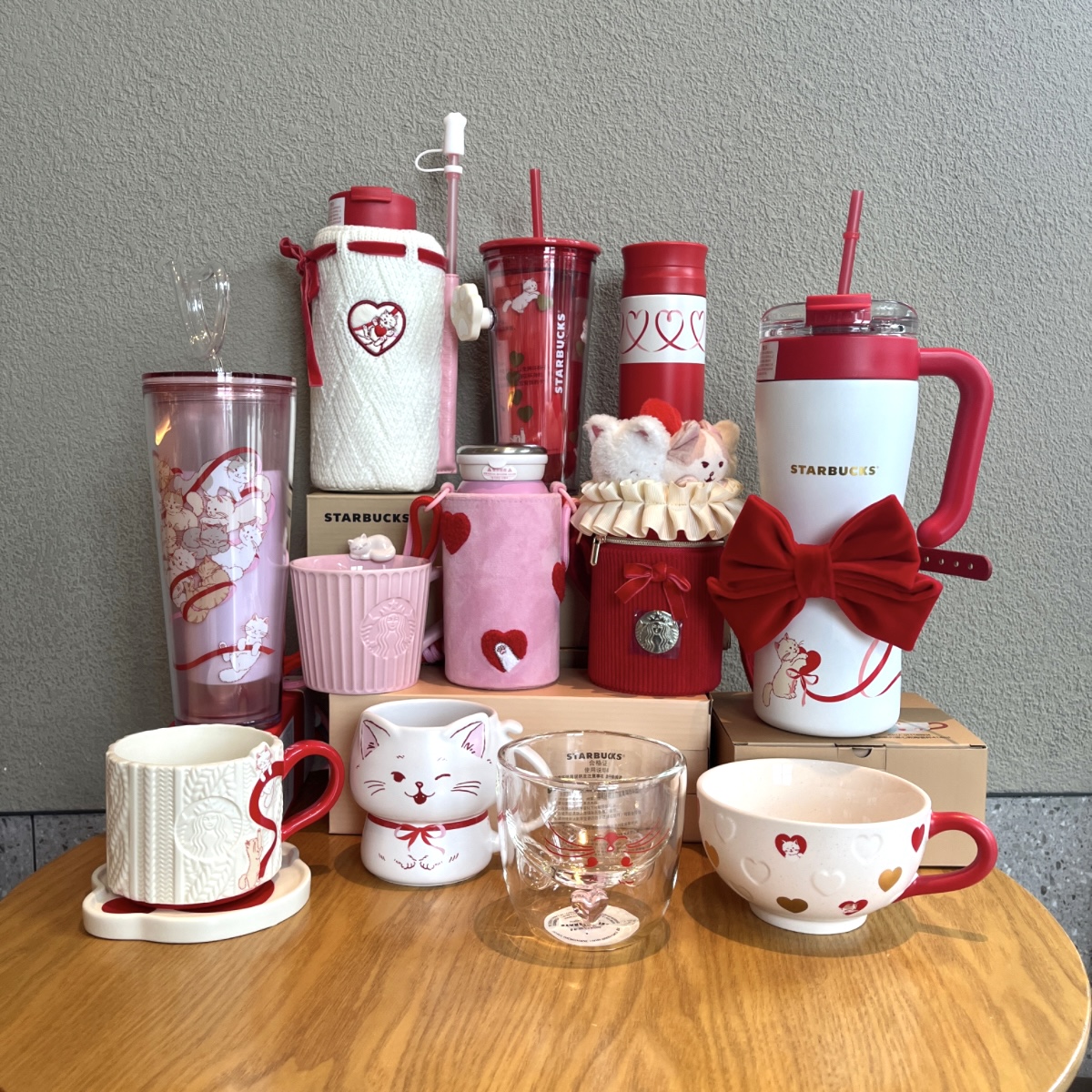 星爸爸2024情人节星动系列猫咪爱心蝴蝶结丝带保温玻璃吸管马克杯