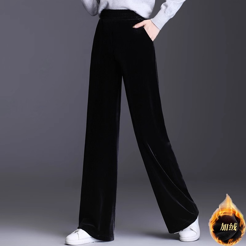LOzP金丝绒阔腿女士装春秋冬2023年新款加绒垂感直筒拖地休闲长裤