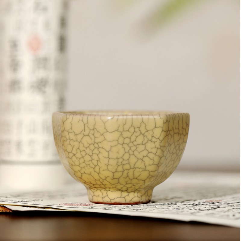 【天成赏瓷】纯手工八方墨纹梅花高端茶器主人杯单杯茶具np.