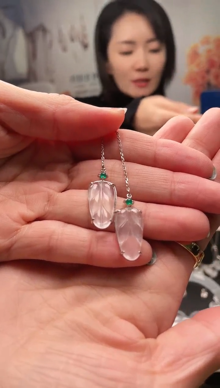 【闪购商品】石英质玉耳钉银S925镶嵌耳线