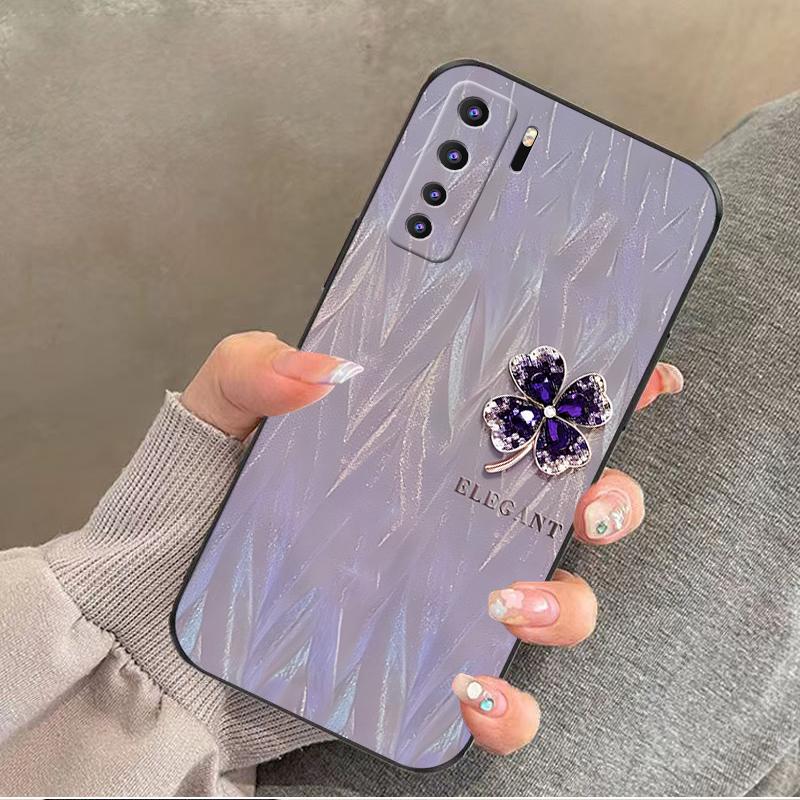 华为nova7se乐活版手机壳HUAWEINOVA7SE乐活版硅胶紫缎四叶草女款