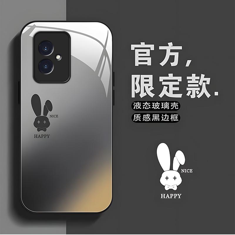 荣耀100手机壳HONOR100黑色玻璃壳石墨黑渐变兔子手机壳女新款保