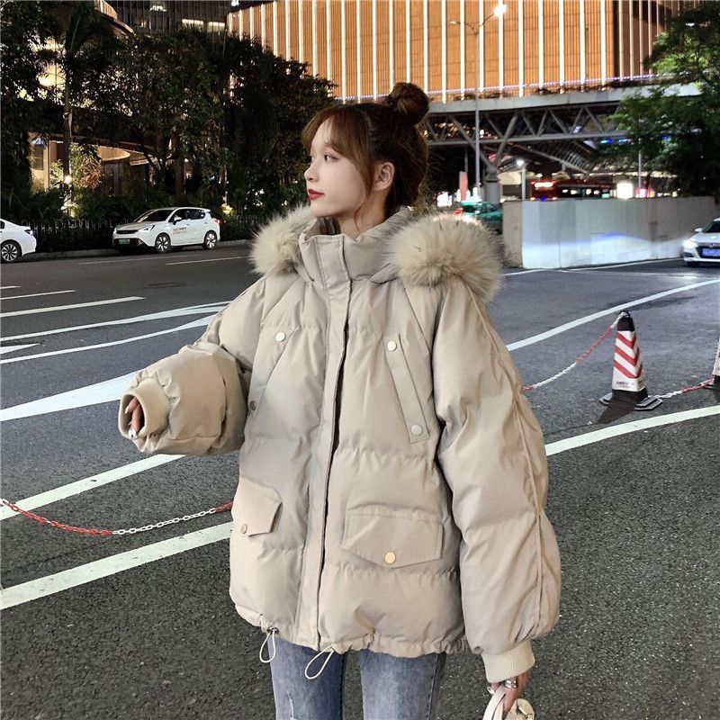 白鸭绒大毛领羽绒服女短款2023年新款冬季韩版宽松加厚外套