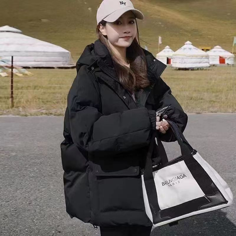 白鸭绒羽绒服户外雾霾蓝学院风女2023新款冬季连帽短款宽松