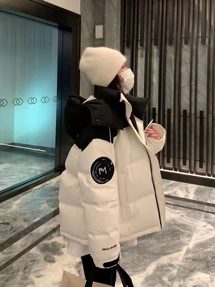 白鸭绒户外羽绒服撞色短款连帽女冬季2023新款欧货加厚保暖