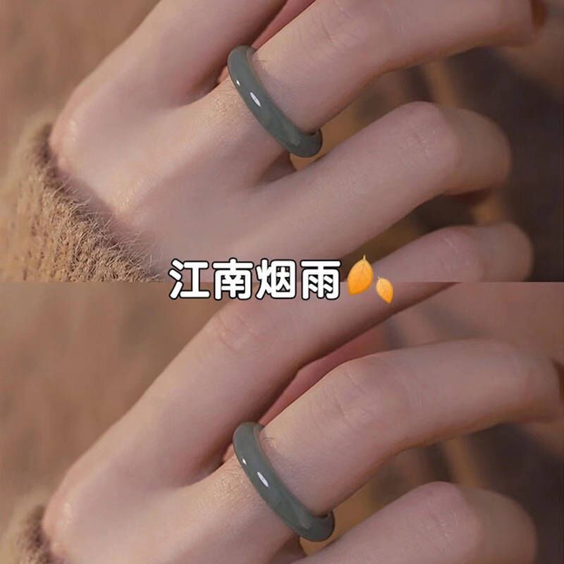 非金属玻璃戒指 仿玉原创国风细素圈戒指不掉色时尚古风冷淡风ins