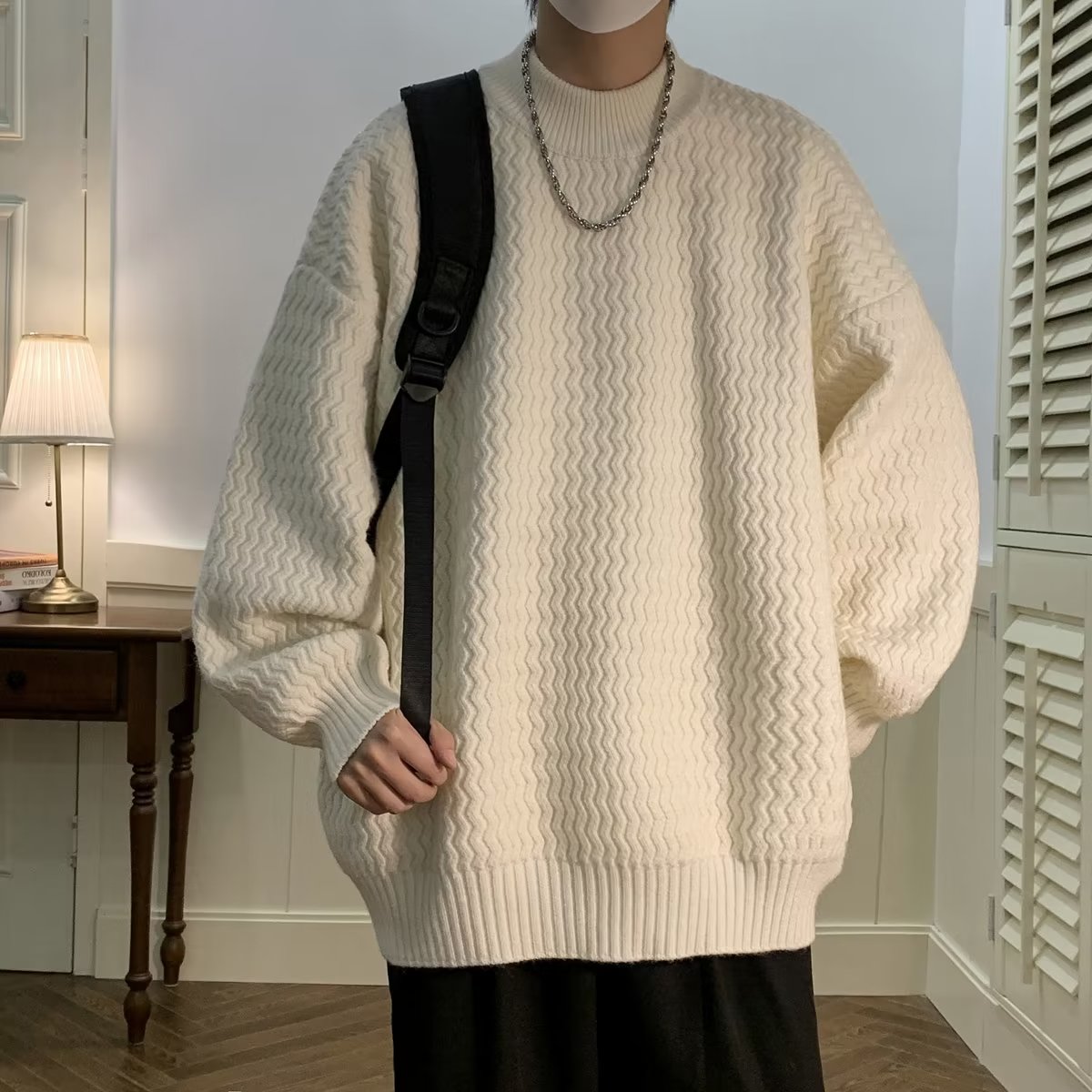 【小杨直播推荐】半高领毛衣男冬季慵懒风加厚潮牌针织衫秋冬美式复