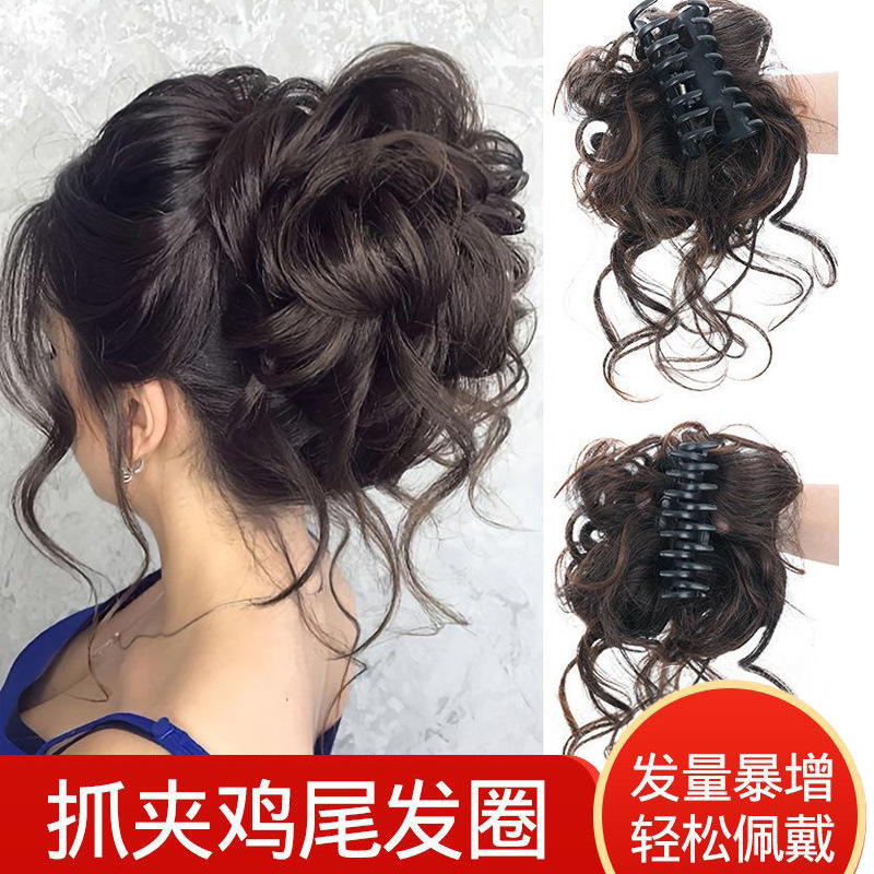 非金属发饰 假发抓夹长须鸡尾发圈仿花苞头蓬松自然女发饰盘发