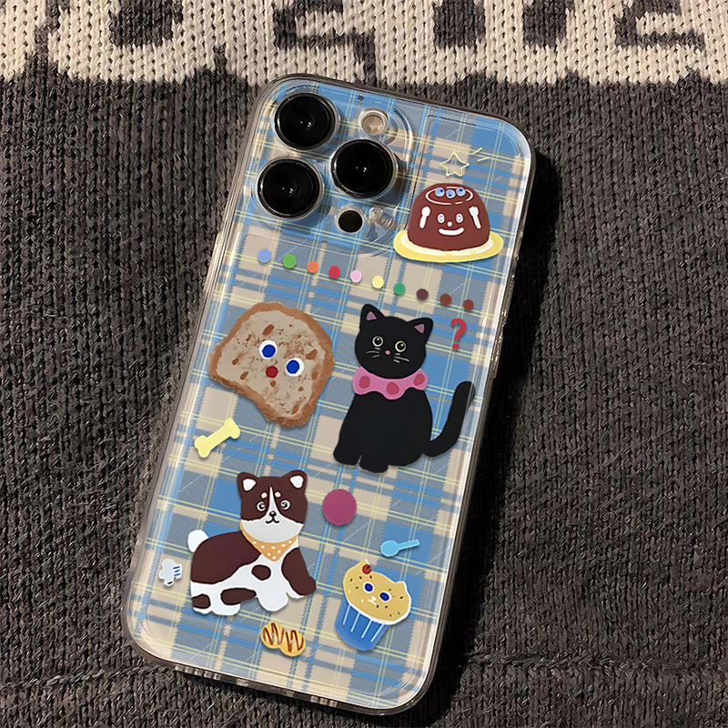 格纹猫狗苹果15手机壳iPhone14promax新款7/8plus软壳13/12/11/xr
