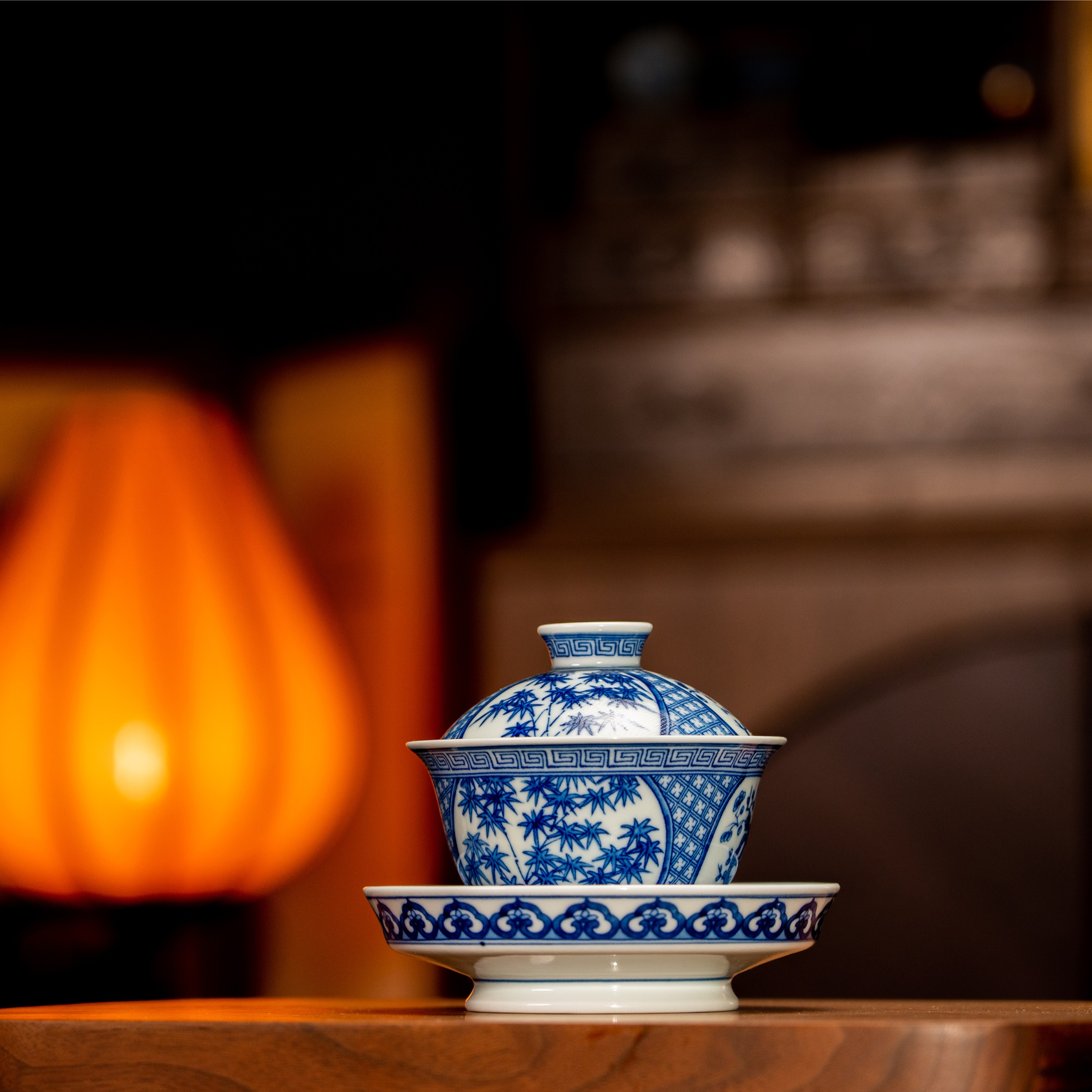 青花松竹梅内外彩三才盖碗