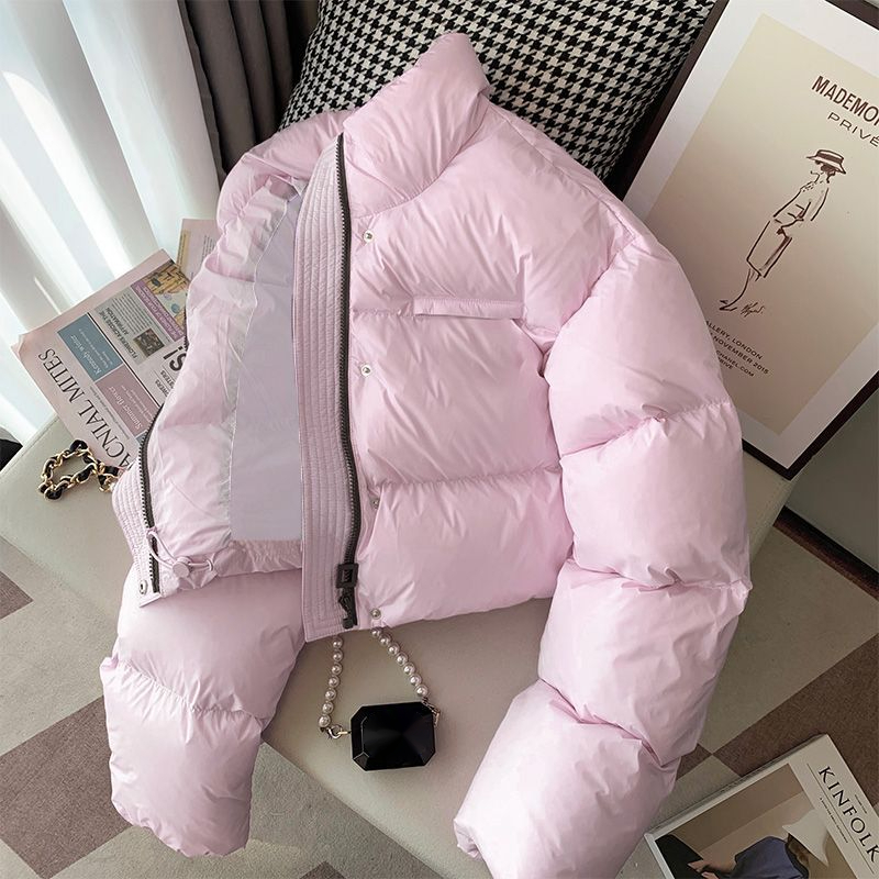 粉色短款立领棉服女冬季2024年新款加厚面包服甜美棉衣休闲外套潮