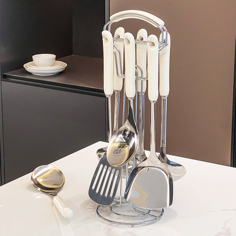 食品级不锈钢炒菜铲子厨具套装铲勺漏勺锅铲汤勺陶瓷白色手柄