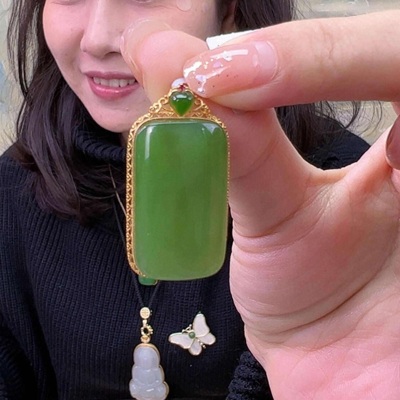 【闪购商品】和田玉（碧玉）颈饰18K金镶嵌