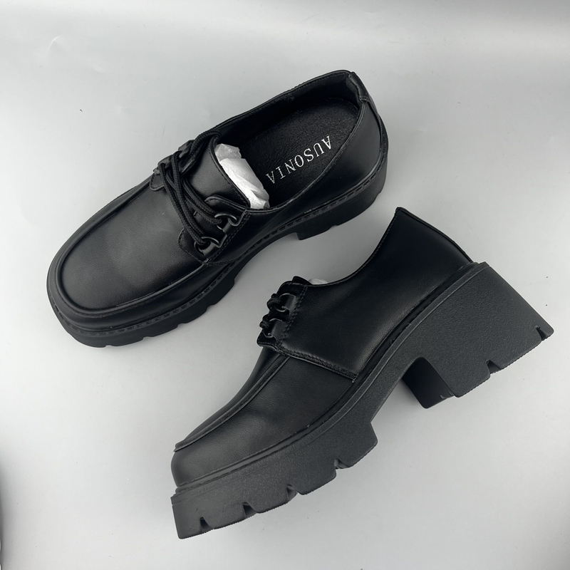 时尚百搭厚底黑色圆头松糕底