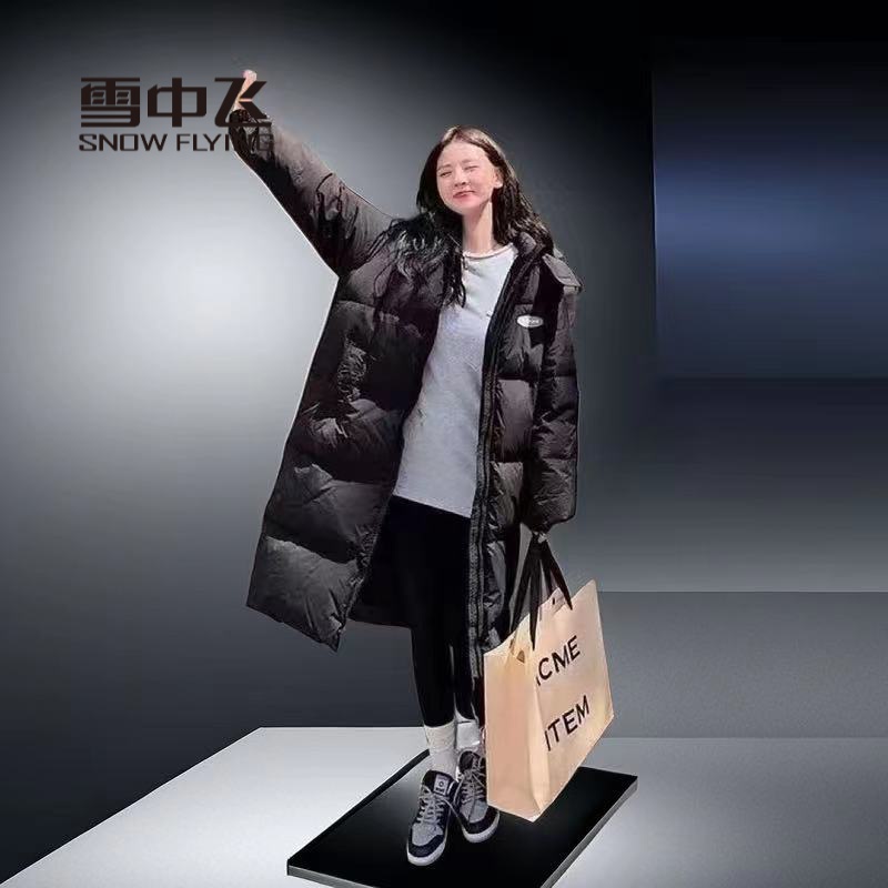 雪中飞羽绒服羽绒服黑色韩版女长款过膝冬季新款男士时尚户外情侣