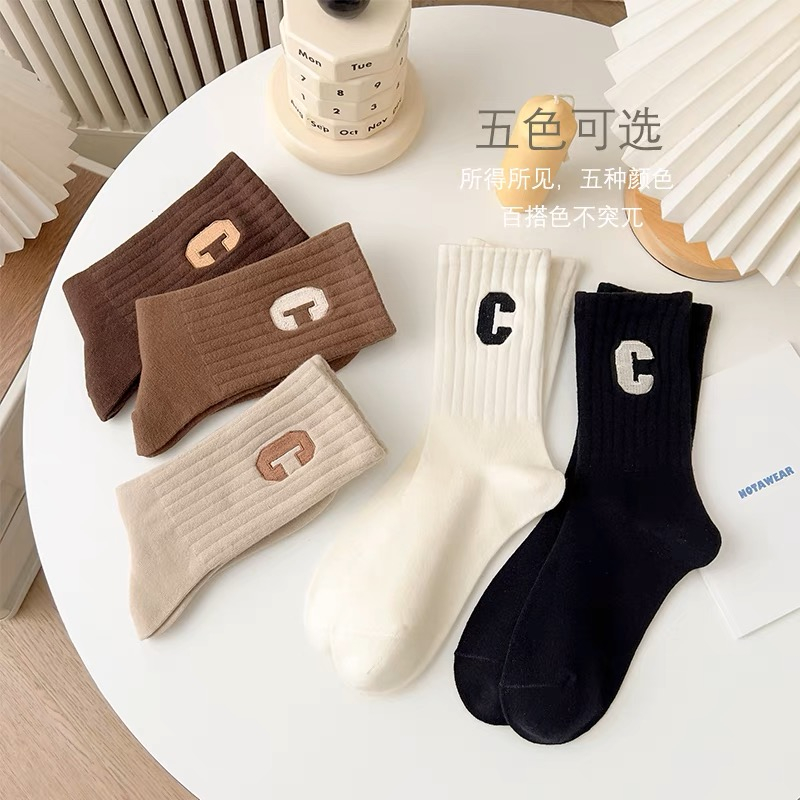 【首单立减】5双秋冬袜子女新款百搭中筒袜潮流棉袜女士中筒袜爆款