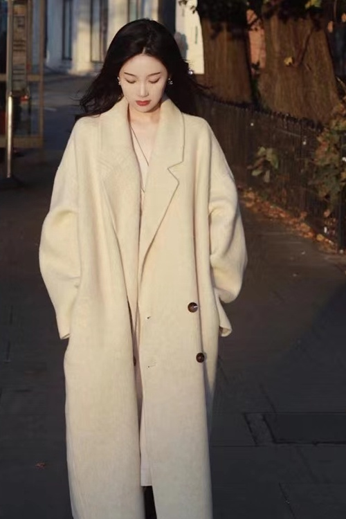 双面羊毛大衣女小个子2023秋冬新款茧型中长款韩版宽松毛呢子外套