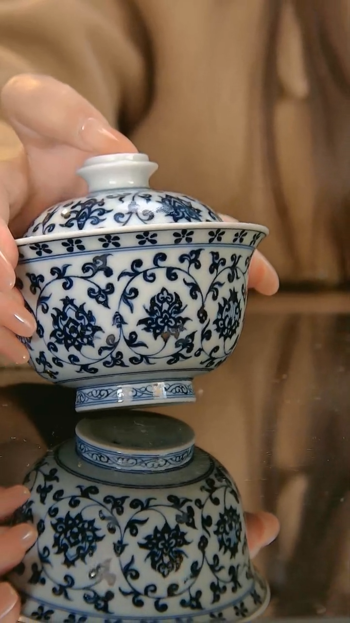 【闪购商品】陶瓷杯柴窑两才盖碗  缠枝莲盖碗