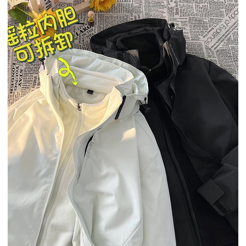 安踏神行美式机能冲锋衣男三合一可拆卸秋冬季加厚防水登山服工装