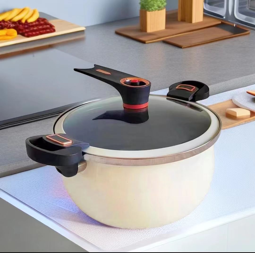 【主播优选】新款家用厨房胖墩墩微压锅白色瓷微压汤锅韩式双耳