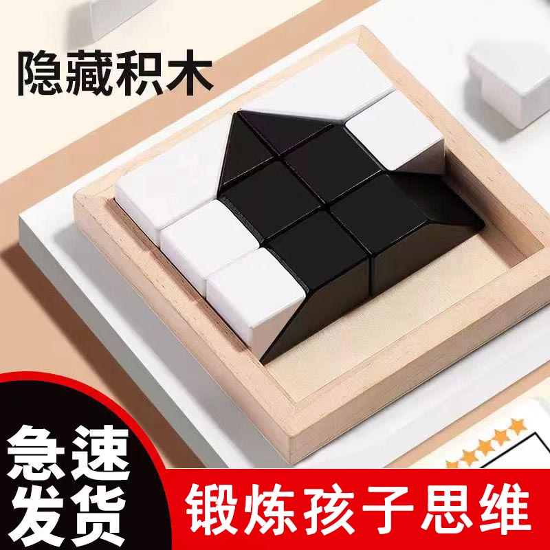 益智隐藏积木拼图玩具培养儿童空间思维想象亲子黑白互动桌面游戏