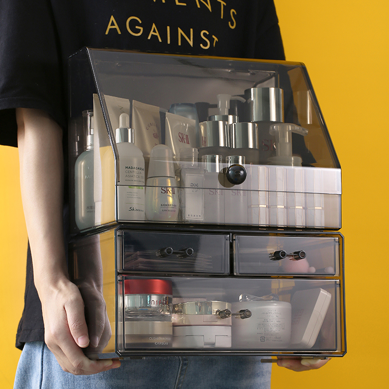 化妆品收纳盒尘化妆盒盒桌面护肤品置物架口红收纳大容量