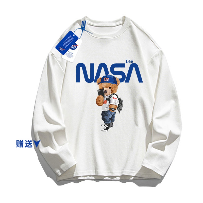 NASA男童长袖t恤炸街男孩打底衫春秋薄款圆领上衣儿童白色卫衣潮