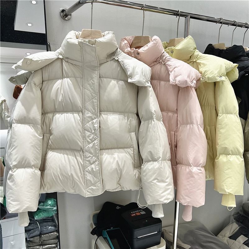 艾莱依2023年冬季短款加厚羽绒服女时尚面包服小个子白鸭绒外套