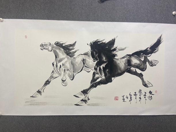 水墨写意国画《双骏呈祥》