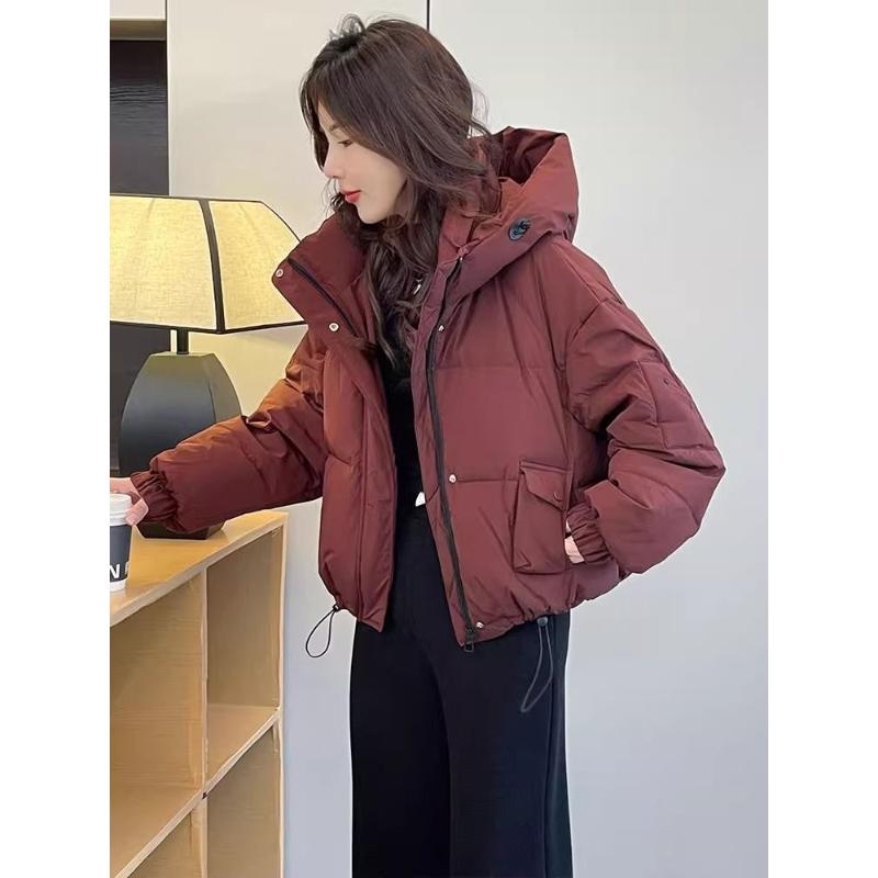 韩版短款连帽羽绒服女冬季新款小个子高级感加厚白鸭绒面包服外套