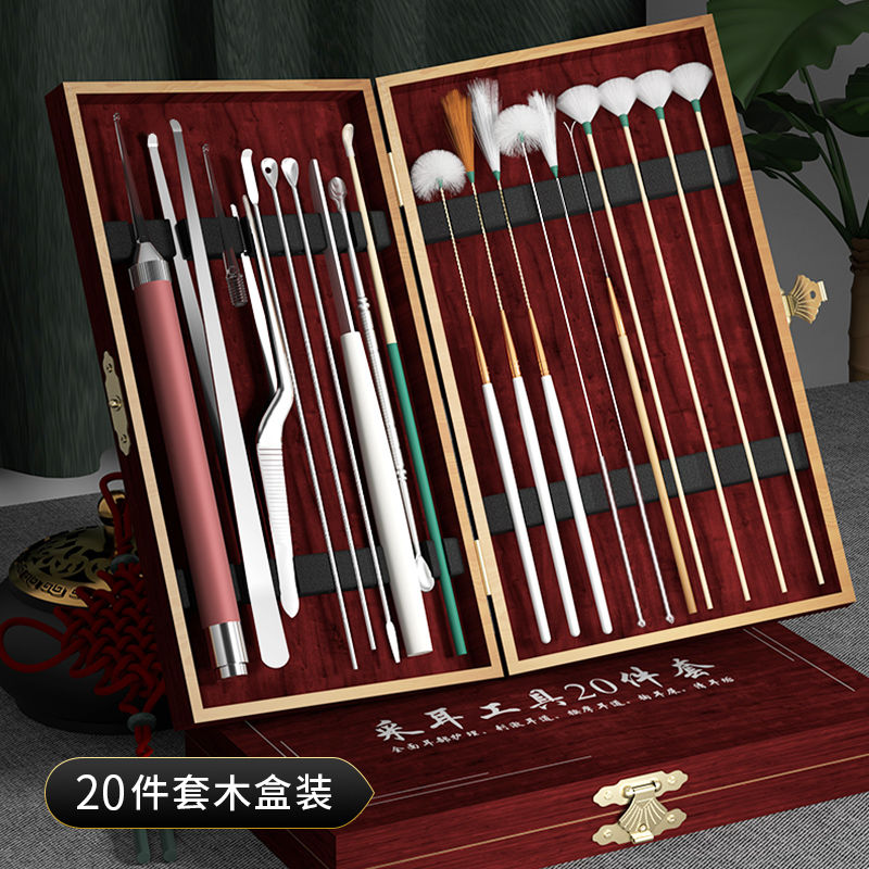 采耳工具套装专业耳勺掏耳朵鹅毛棒掏耳挖耳采耳工具掏耳勺木盒装