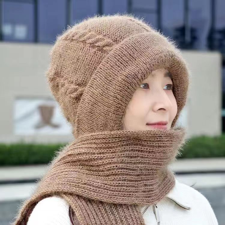 毛线帽女秋冬韩版百搭加厚加绒保暖护耳围巾秋冬护耳帽网红时尚潮
