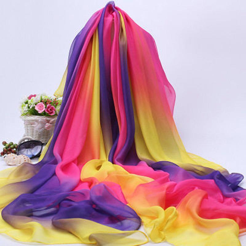 超大长款夏季防晒丝巾沙滩巾披肩女纱巾雪纺围巾七彩色旅游百搭韩