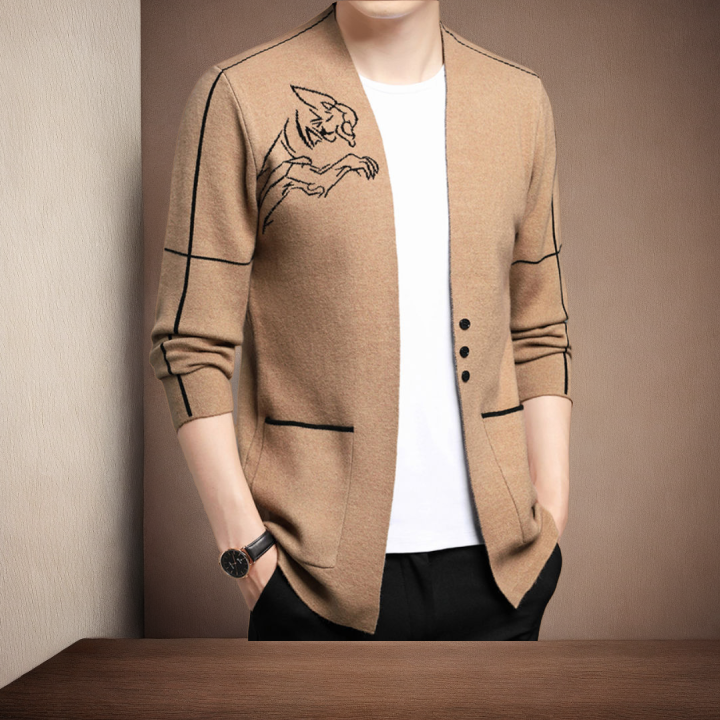 鄂尔都斯市男装秋季针织开衫薄款毛衣中青年外套韩版修身显瘦百搭