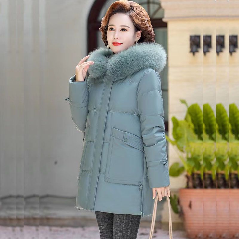 波司登高端妈妈羽绒服女中年加厚宽松大码中长款白鸭绒中老年人冬