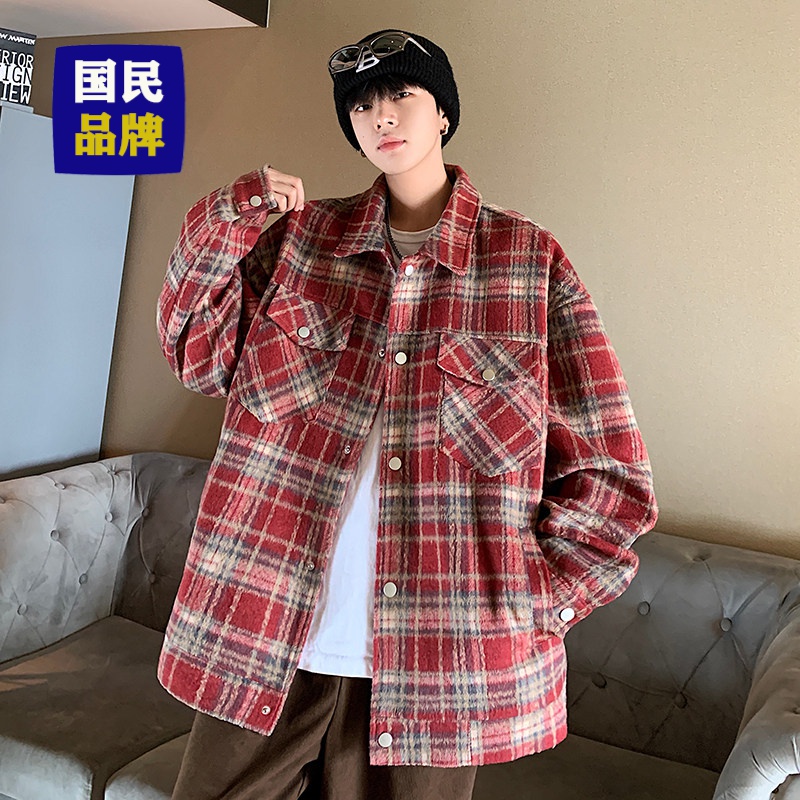 【小扬哥推荐】外套男春秋季日系复古潮牌格子上衣服美式情侣痞帅