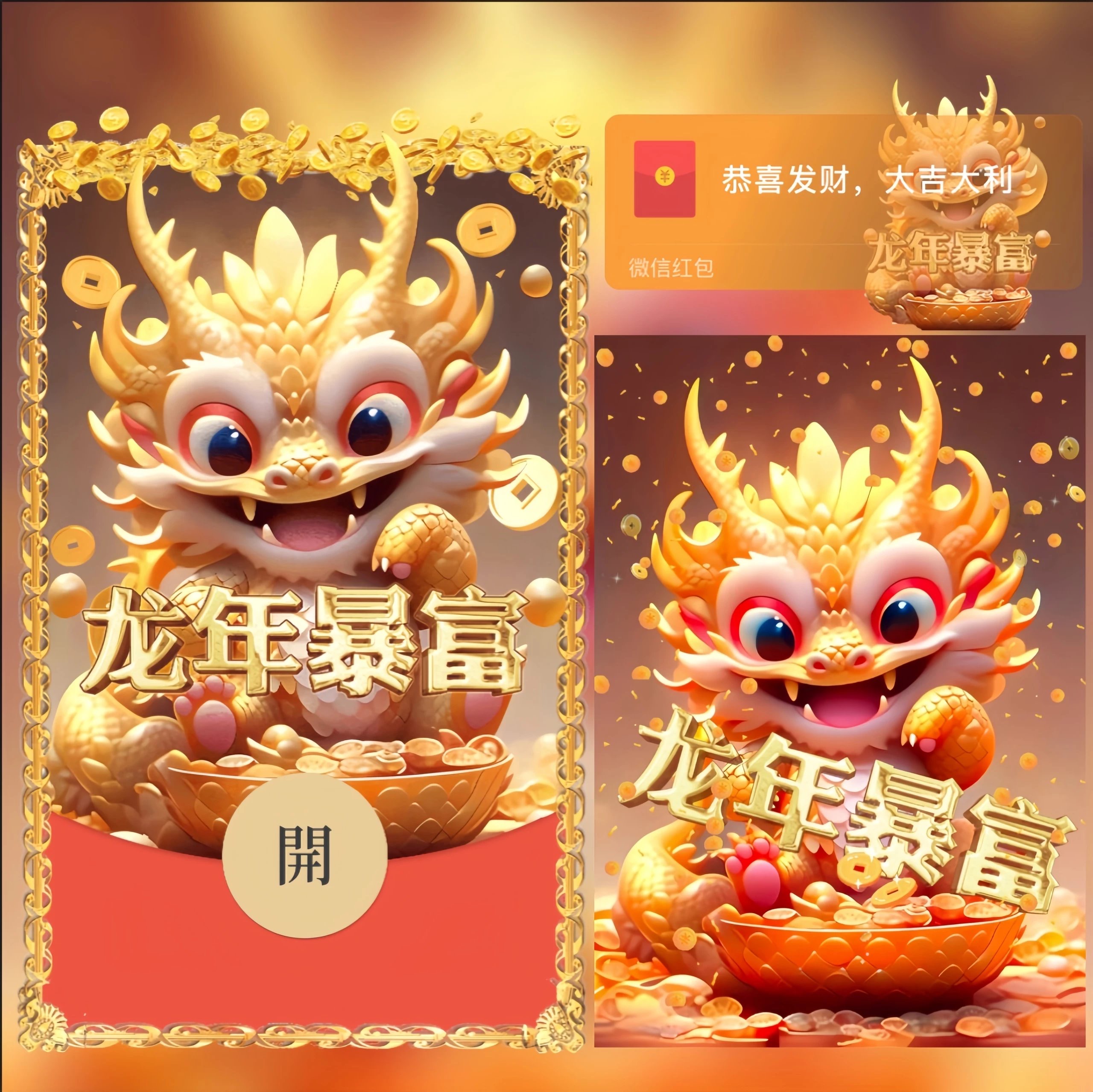 龙年红包封面永久动态2024新款可爱暴富龙年大吉大利wx序列号新年