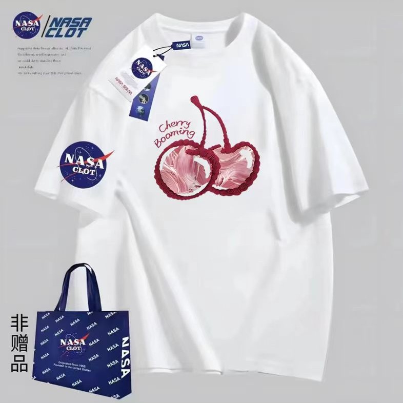 NASACLOT联名款国潮圆领常规短袖套头时尚男女同款-樱桃+袖