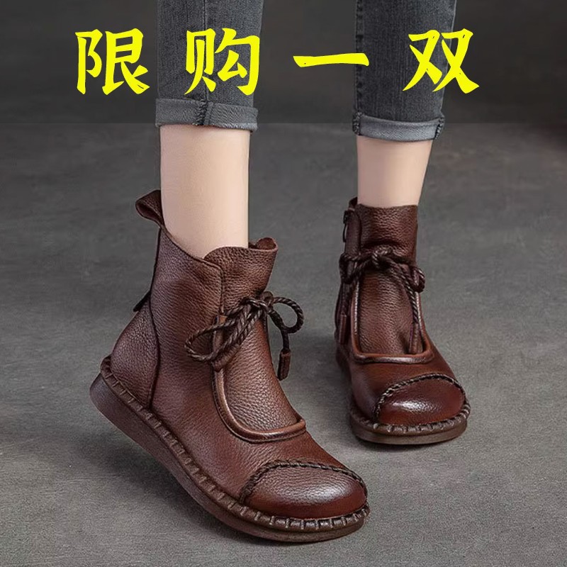 百丽纯爱2023新款短靴加绒款女复古风时尚百搭马丁靴软底软面芒