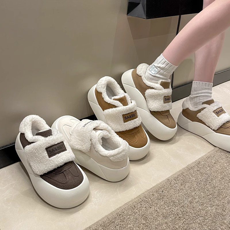 魔术贴厚底面包棉鞋子女冬季加绒保暖潮流新款爆款韩版毛鞋板鞋