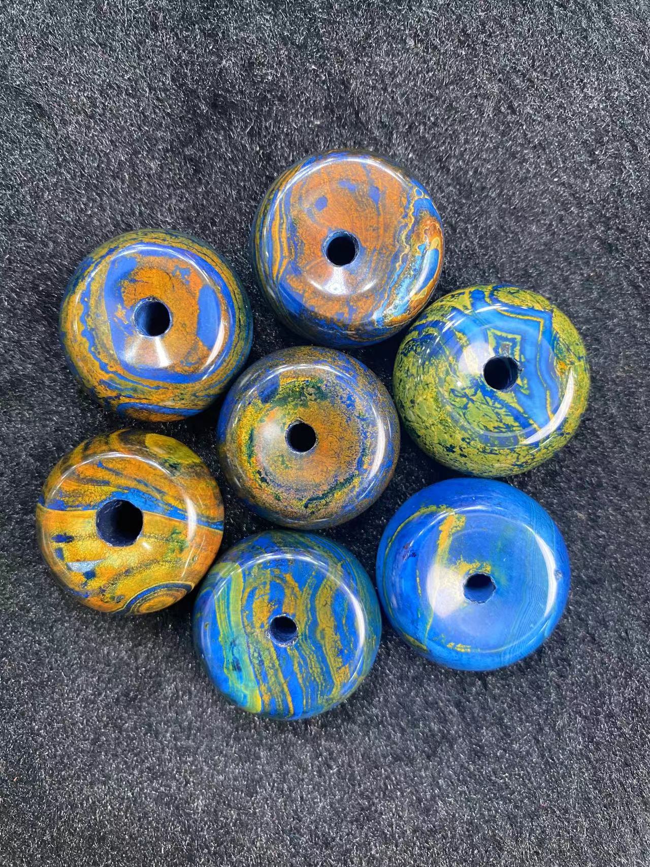 S6224天然彼得大地金玉蓝金平安扣-多样只发一件/配绳