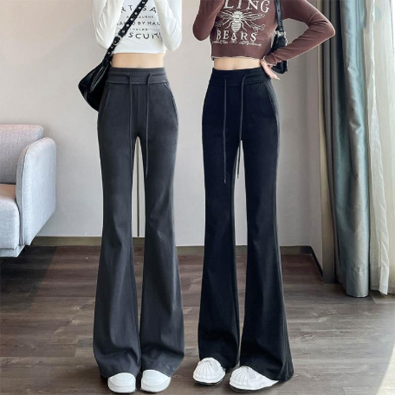 黑色微喇即墨卫裤女秋冬季加绒新款小个子高腰窄版郑州运动休闲裤