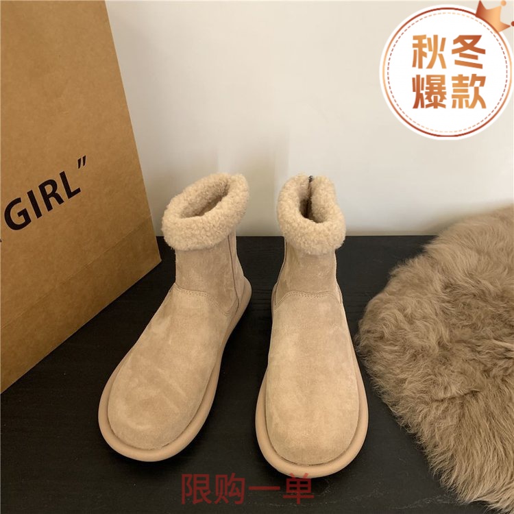 复古外穿秋冬保暖加绒棉靴厚底女靴子新款毛毛短靴防滑森系雪地YH