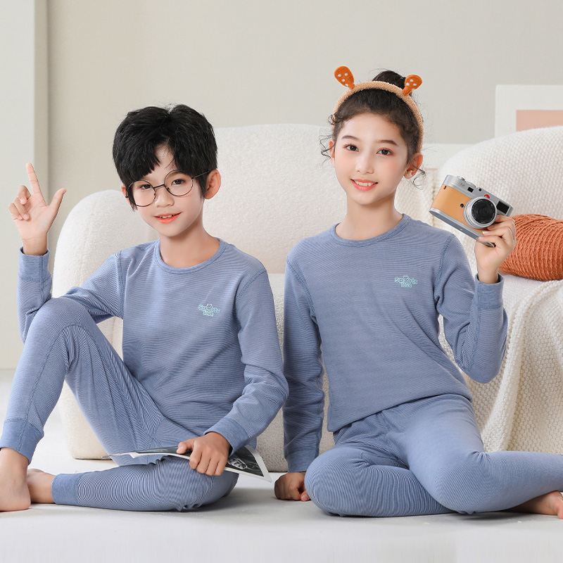 秋冬保暖内衣套装男女童圆领秋衣秋裤弹力家居服中大童新款德薄绒