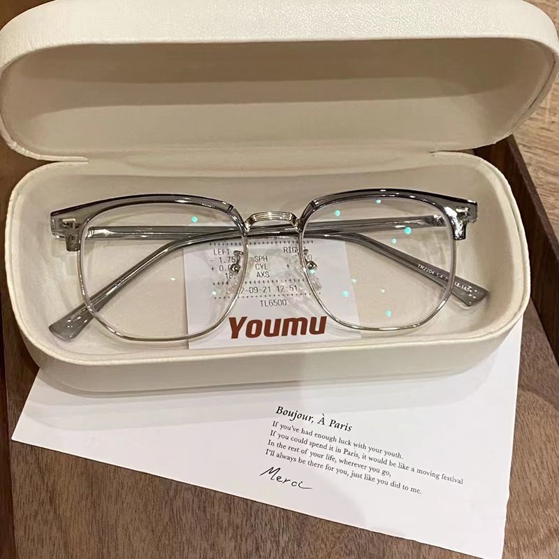 痞帅文艺复古半框眼镜男款近视可配度数防蓝光眼镜女斯文理工男潮