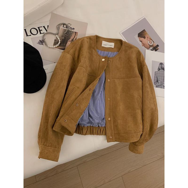 鹿皮绒短外套女士韩系洋气时尚小个子夹克上衣秋季新款高级感百搭