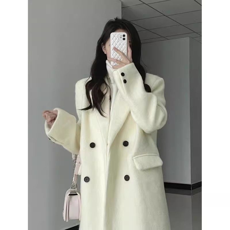 白色长款呢子大衣女2023新款秋冬季毛呢外套高级感小个子今年流行