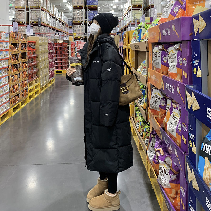 零下20度加厚羽绒羽绒服女过膝长款连帽中长款外套黑色棉袄女