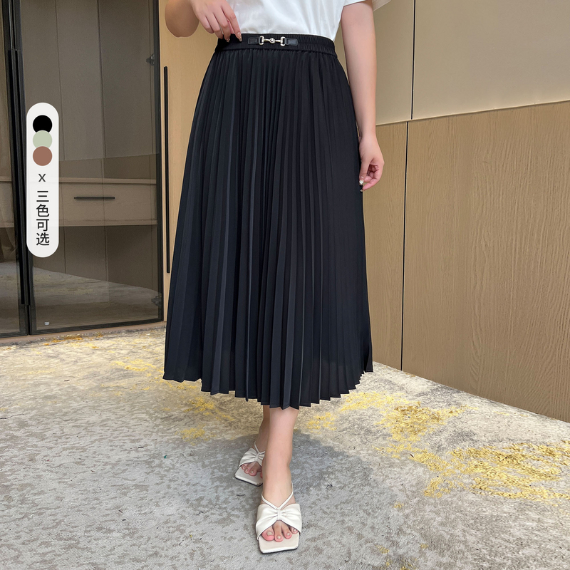 【复古减龄】纤莉秀大码女装胖mm百搭遮胯显瘦百褶半身裙QI2782